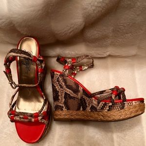 Coral and Python print FERGIE 5 inch Wedges